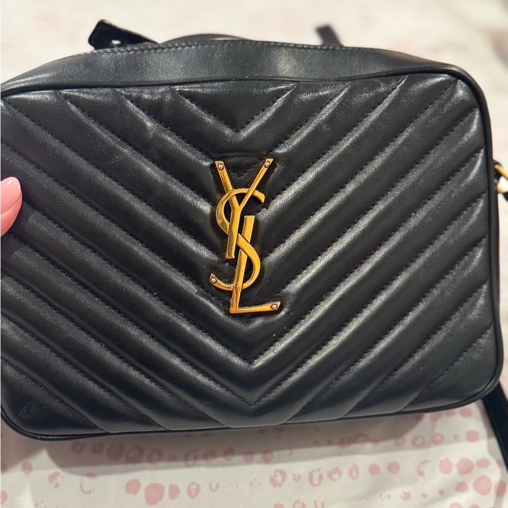 Yves Saint Laurent Black Chevron Crossbody Bag